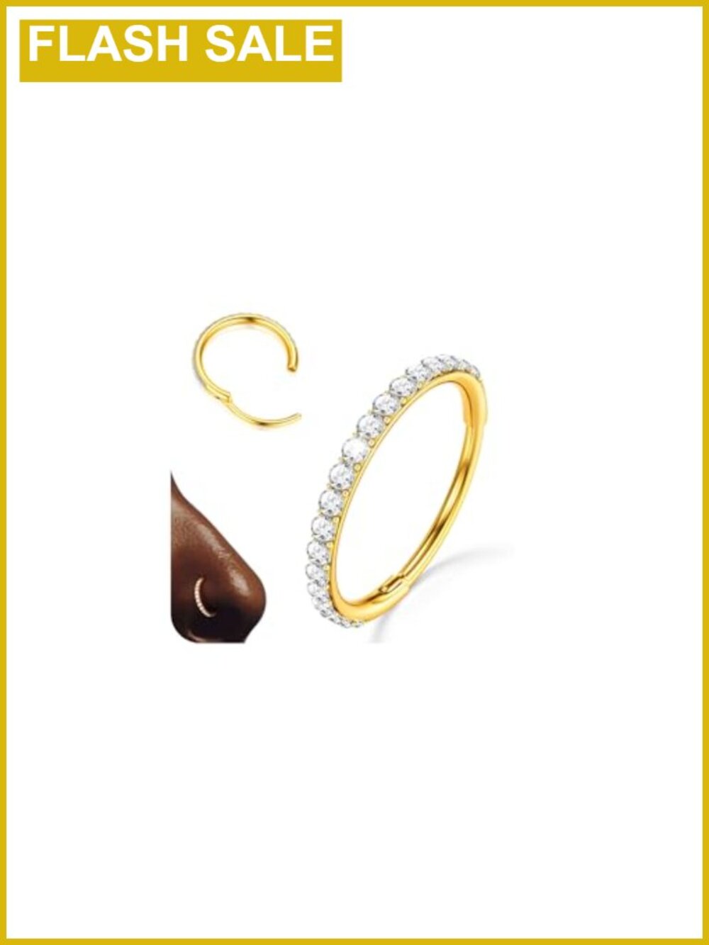 316L Stainless Steel 5A CZ Nose Ring Hoop 20G Hinged Clicker Piercing Jewelry